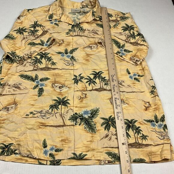 LL Bean Mens Tropical Button Up Camp Shirt Short Palm Tree Short Sleeve Small - Picture 5 of 10